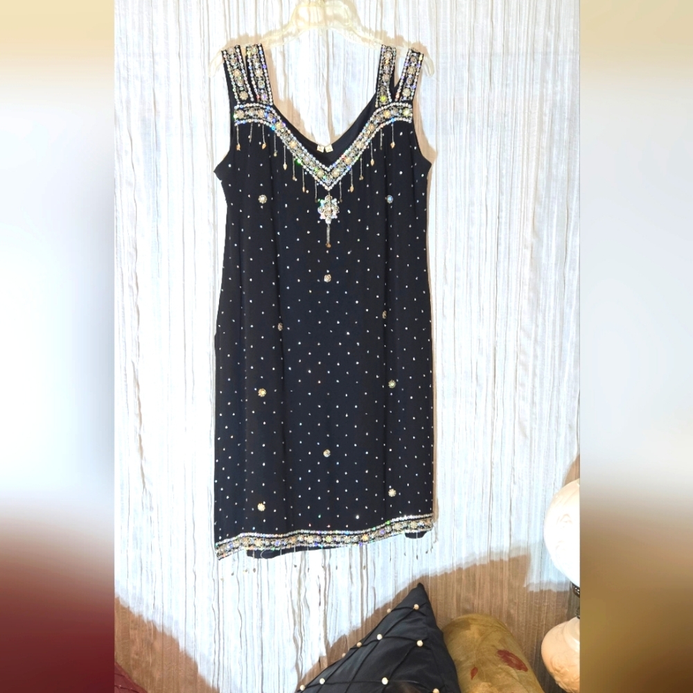 Silver and Black Sequin Sheath Dress V-Neck Cocktail
